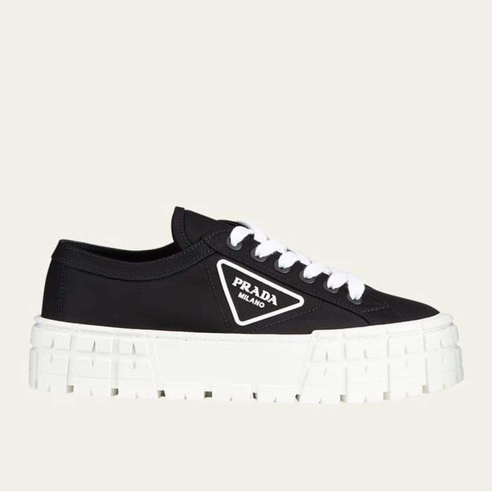 Prada Women's Navy Blue and White Platform Sneakers